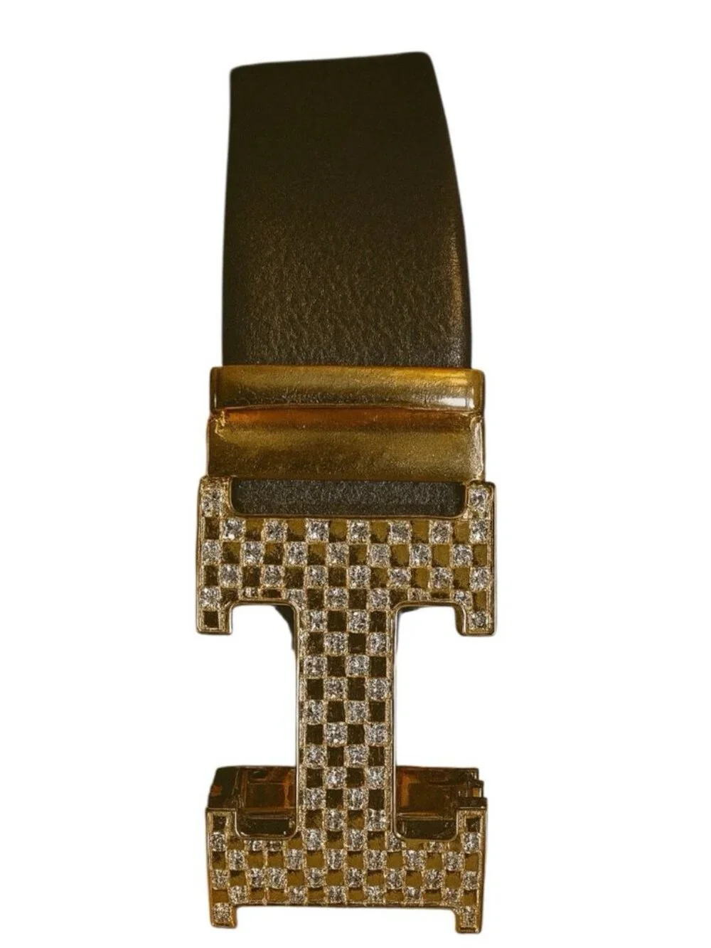 Elegant Fashion Belt Rhinestone Gold Buckle PU Leather Black Length 50 in new